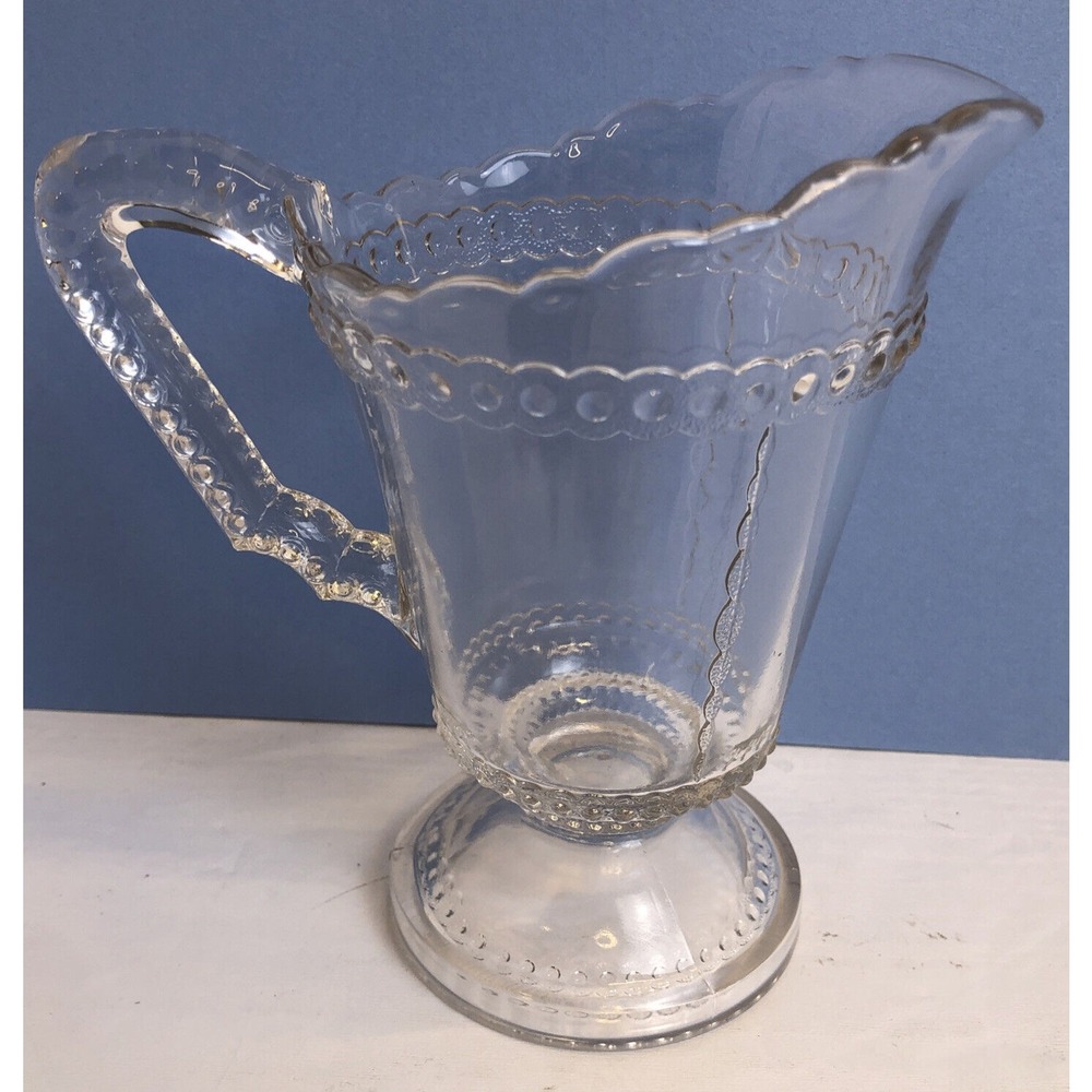 Pitcher Small Early American Pattern Glass‎ Scalloped Tape Jewel Band Antique